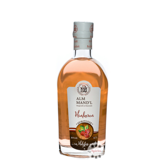 Alm Mand'l Himbeeren Schnaps im Holzfass gereift / 36 % Vol. / 0,7 Liter-Flasche