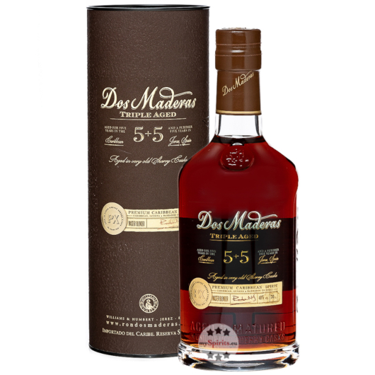 Dos Maderas: 5 + 5 PX Triple Aged Caribbean Spirit / 40 % vol / 0,7 Liter-Flasche in Geschenkdose