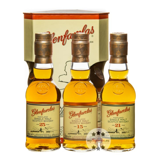 Glenfarclas Miniaturen-Probierset 15 YO, 21 YO, 25 YO / 43 - 46 % Vol. / 3 x 0,2 Liter in Dekobox