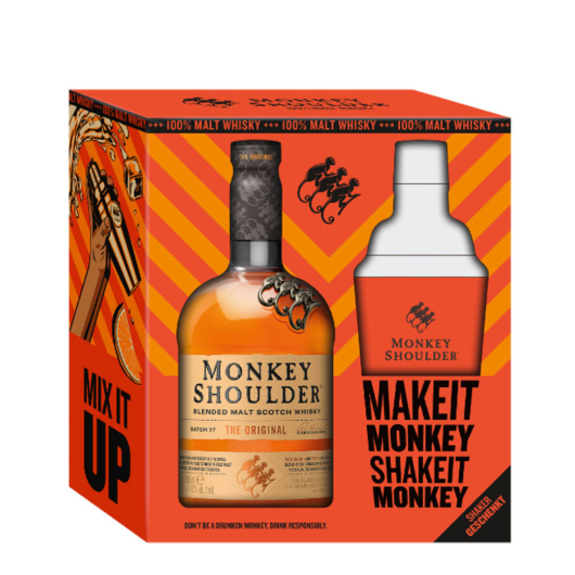 Monkey Shoulder The Original Blended Malt Scotch Whisky / 40 % Vol. / 0,7 Liter in Geschenkset mit Shaker - AKTION