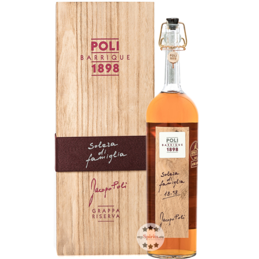 Poli Grappa Barrique Solera di Famiglia Jacopo Poli / 55 % Vol. / 0,7 Liter-Flasche in Holzschatulle