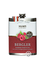 Dolomiti: Flachmann Bergler Himbeer Schnaps / 38 % Vol. / 0,2 Liter-Flasche aus Edelstahl