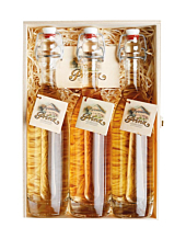 Prinz Geschenk Set Altes Trio - Prinz Alte Sorten (Williams, Marille & Wald-Himbeere) / 41 % vol. / 3*0,2 Liter Flasche in Holzkiste